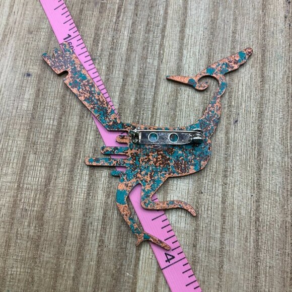 Road Runner Copper Turquoise Folk Art Brooch Pin - Picture 6 of 7